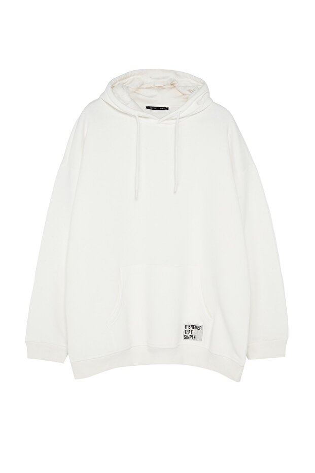 Bluza z kapturem z polaru w dużym rozmiarze - Ecru TMNAW24AO00000 - 8