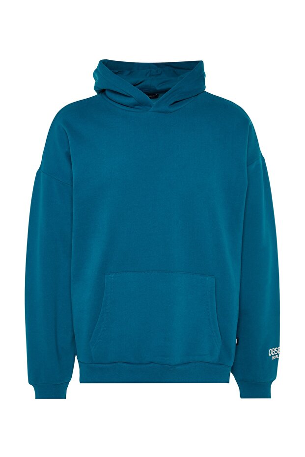Petrol Color Embroidered Oversize Hooded Sweatshirt - Tmnaw24Sw00031 - 7