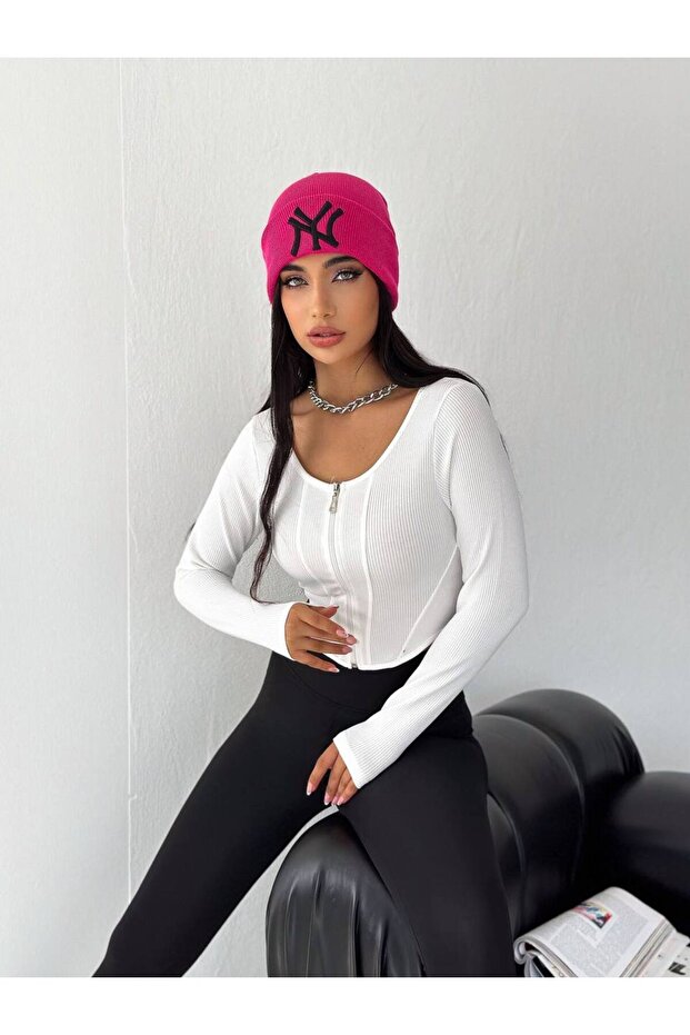 Parçalı Fermuarlı Crop - 3