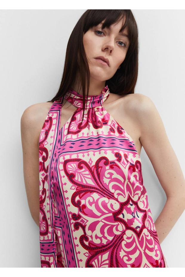 Patterned Halter Neck Long Dress - 6