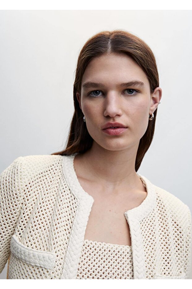 Delikli Kadın Triko Ceket - 7