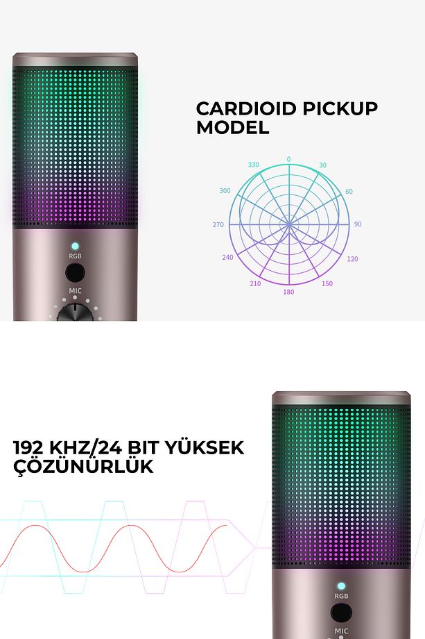 Gamenote GK61 RGB Gaming Profesyonel Oyuncu Yayıncı Mikrofonu - 5