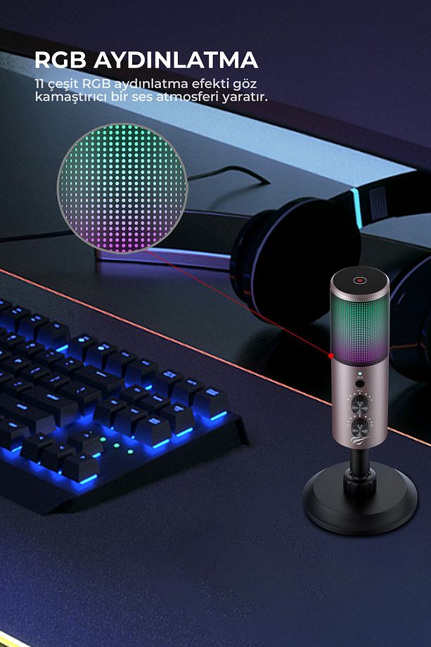 Gamenote GK61 RGB Gaming Profesyonel Oyuncu Yayıncı Mikrofonu - 6