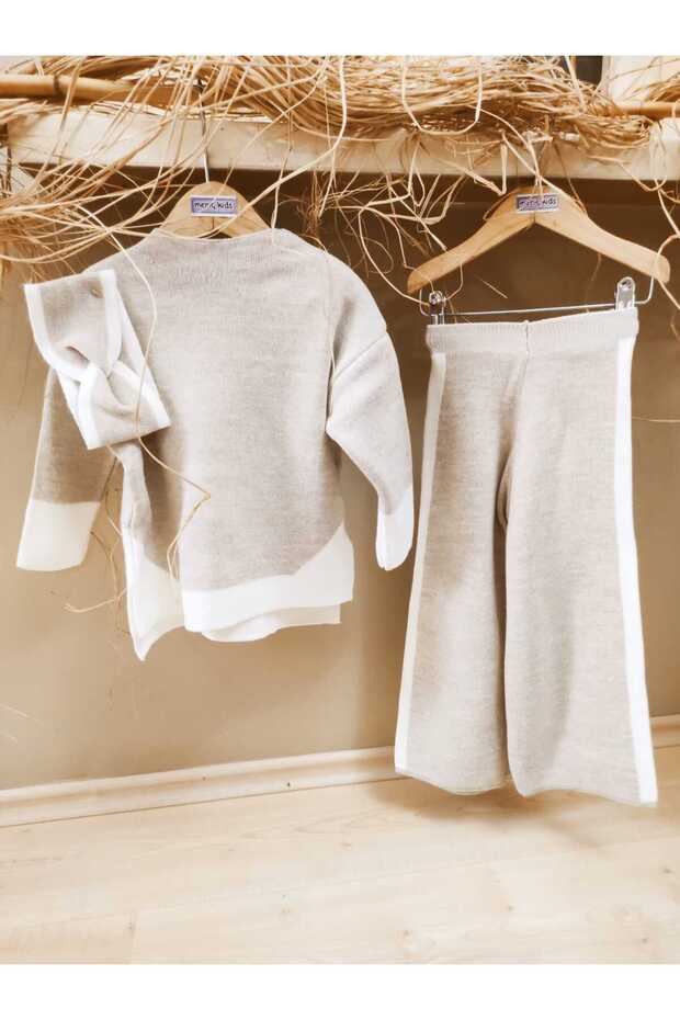 Beige Knitwear Top-Top and Headband Tunic 3-Piece Set