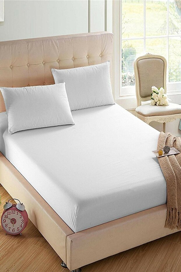 Single Elastic White Bed Sheet 100x200