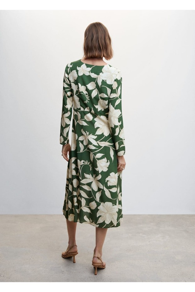 Çiçekli Saten Elbise - 4