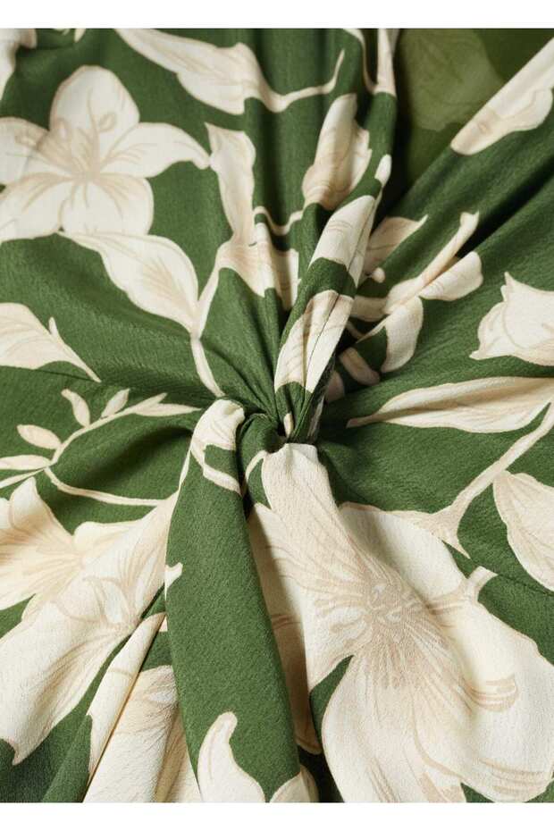 Çiçekli Saten Elbise - 5