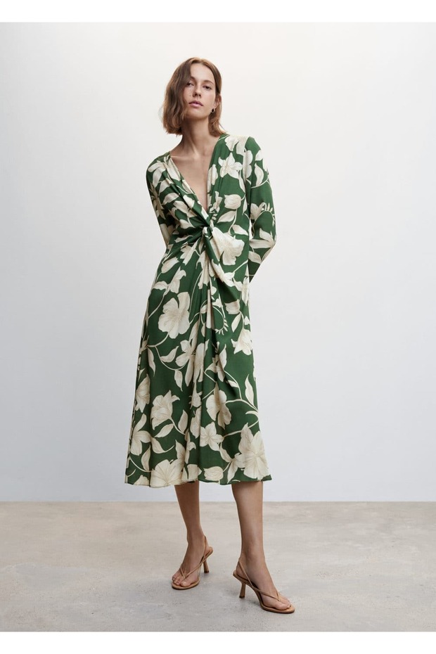 Çiçekli Saten Elbise - 2