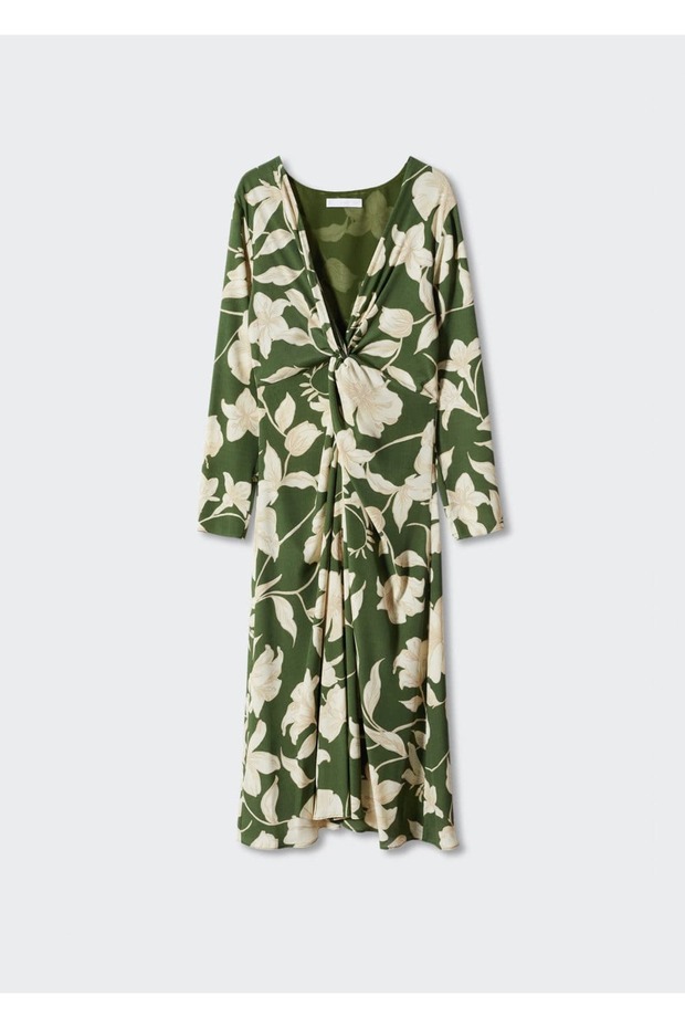 Çiçekli Saten Elbise - 3