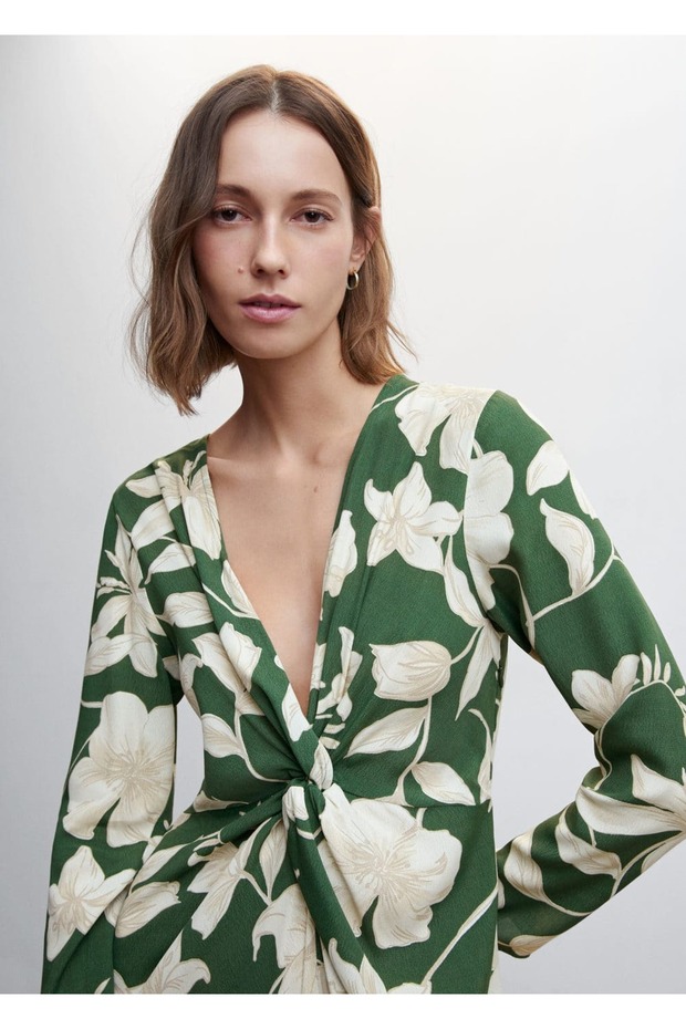 Çiçekli Saten Elbise - 6