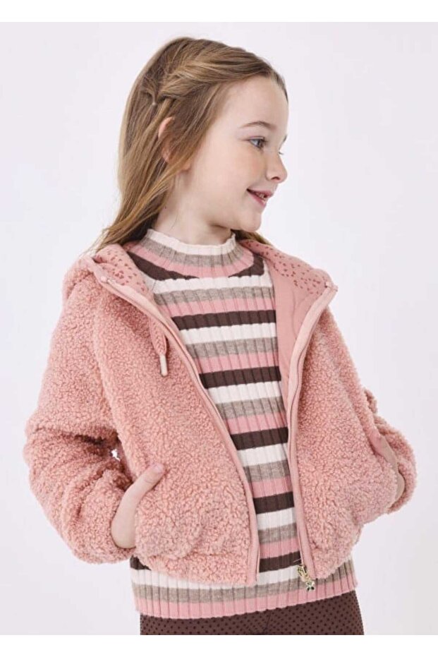 Girl's Hooded Plush Bomber Jacket - Cardigan