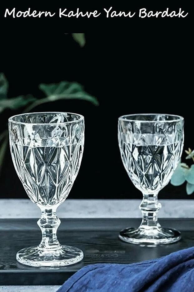 6 Pieces Footed Coffee Glass, Crystal Cut Coffee, Water - Shot Glass 95 Ml