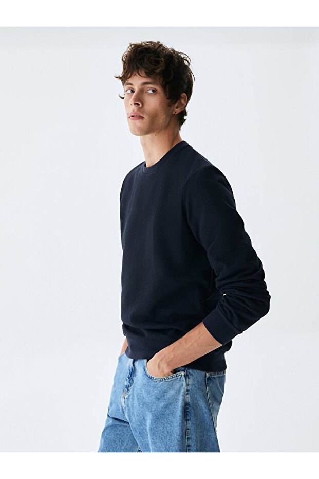 Bisiklet Yaka Lacivert Sweatshırt - 4