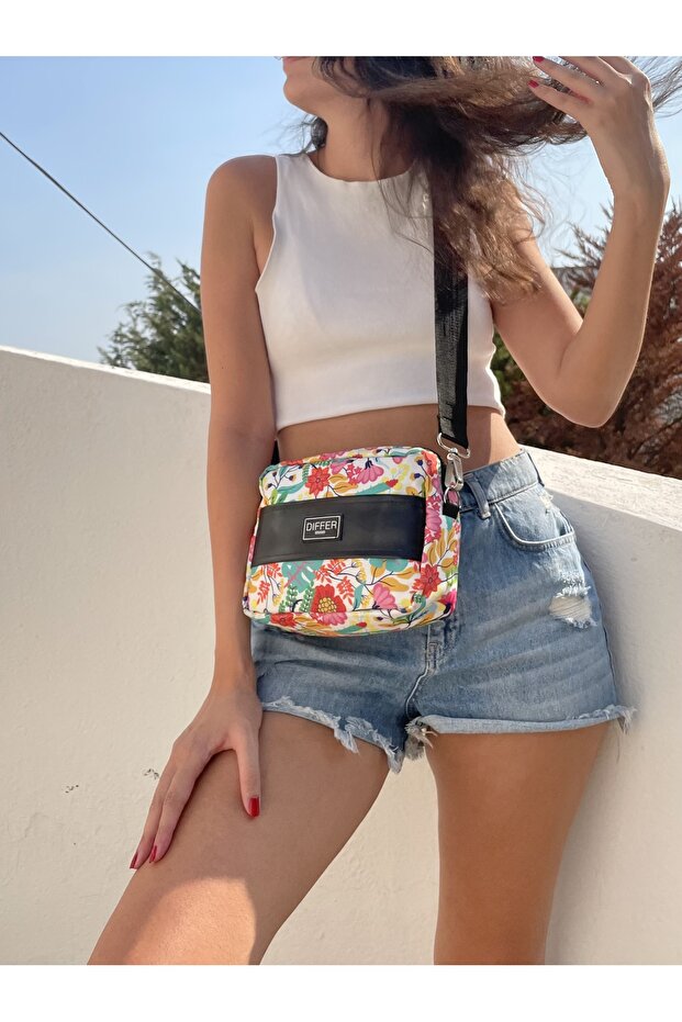 حقيبة كتف/حقيبة كتف بحزام مقاوم للماء متعدد الألوان منقوشة بالزهور - 4