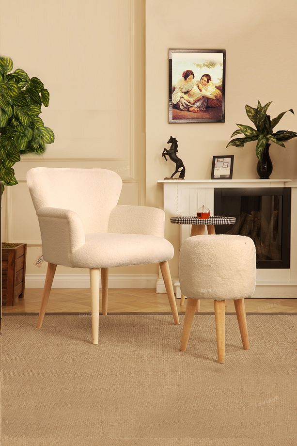Teddy Berjer + Puf Set Tekli Koltuk Balkon, Ofis, Bekleme, Güzellik Merkezi, Çay Seti - 4
