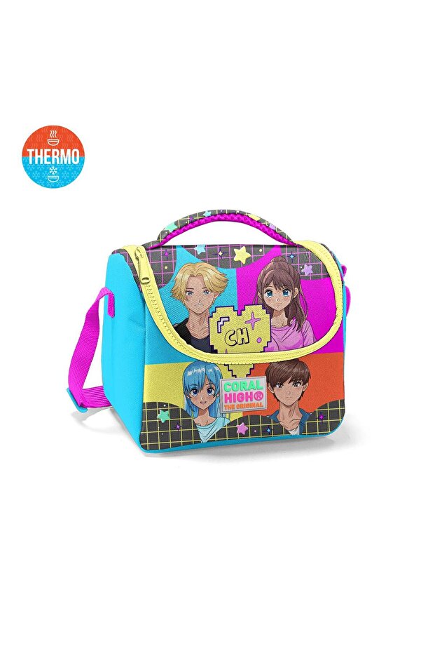 Coral High Kids Grey Blue Pink Anime Patterned Thermo Lunch Bag 11737