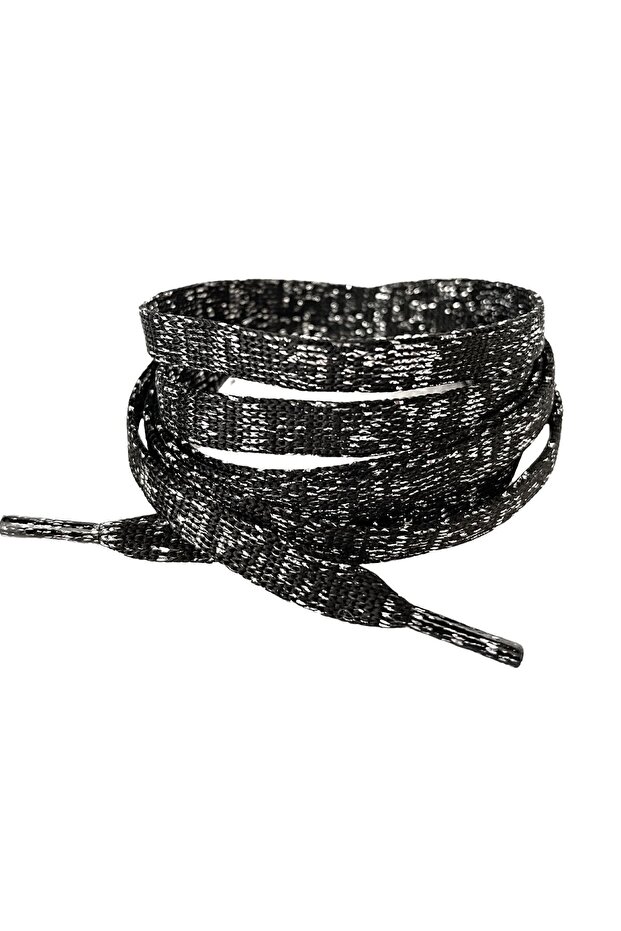 120 Cm Glitter Flat Laces, Casual and Sports Shoelaces, 1 Pair, Black with Silver Glitter