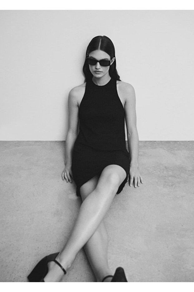 Dokulu Mini Elbise - 5