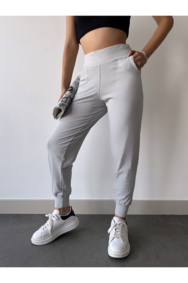 Women's Gray High Waist Stretchy Jogger Sweatpants