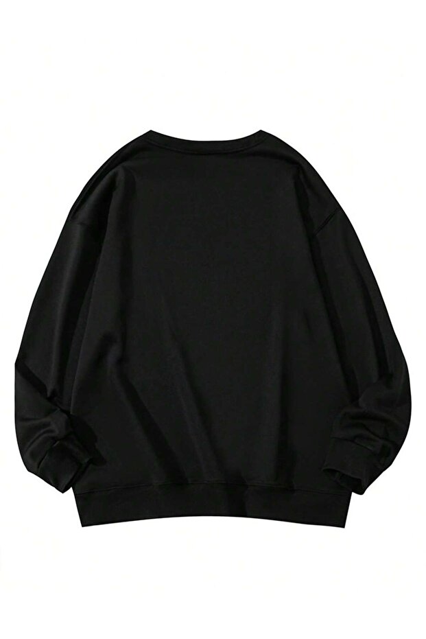 بلوفر بكتف منسدل بنمط الحروف والنجمة باللون الأسود - 2