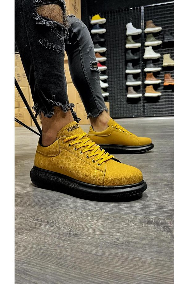 B045 ST Bağcıklı Ortopedik Taban Erkek Sneaker Ayakkabı Sarı - 3