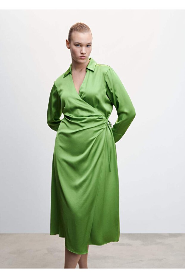 Drapeli Saten Elbise - 7