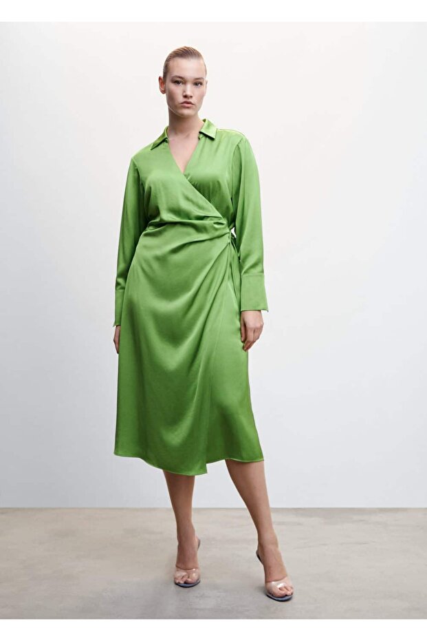 Drapeli Saten Elbise - 6