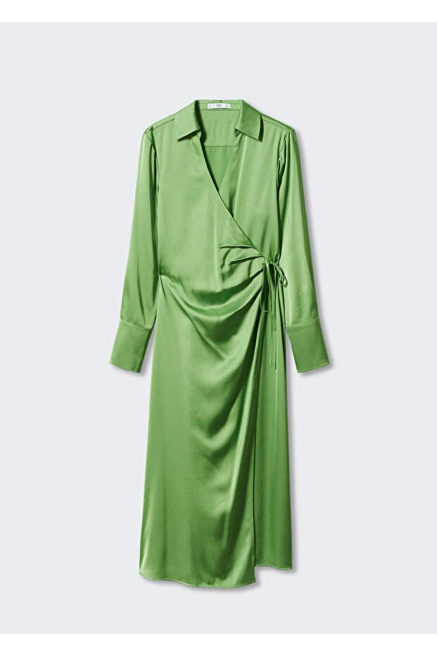 Drapeli Saten Elbise - 3