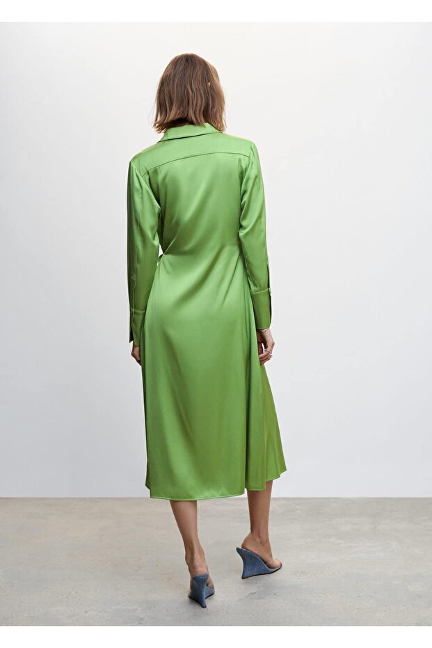 Drapeli Saten Elbise - 4