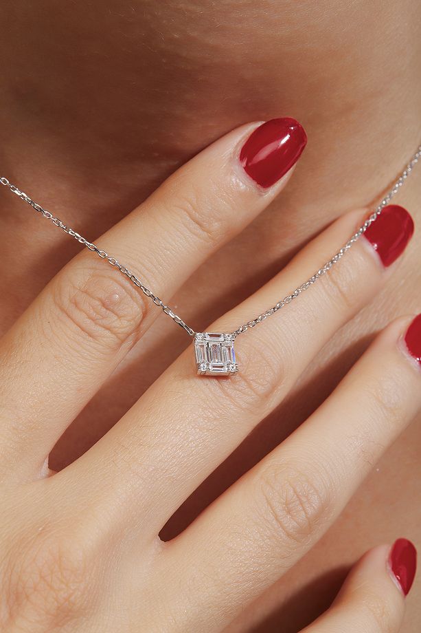 Cristal Kolye 1 Mikron Rodyum Kaplama (925 Ayar Gümüş Üzerine) Zirkonyum - 4