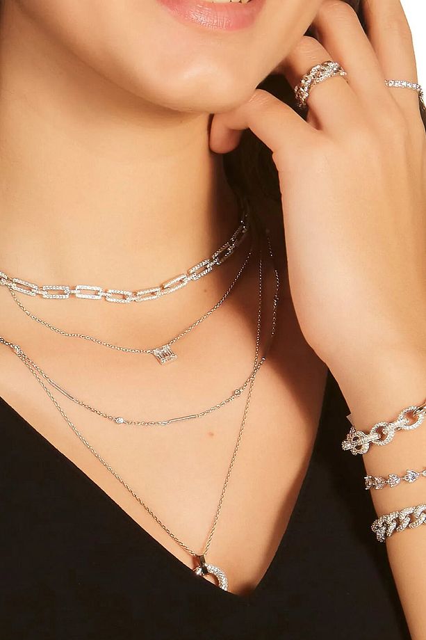 Cristal Kolye 1 Mikron Rodyum Kaplama (925 Ayar Gümüş Üzerine) Zirkonyum - 8