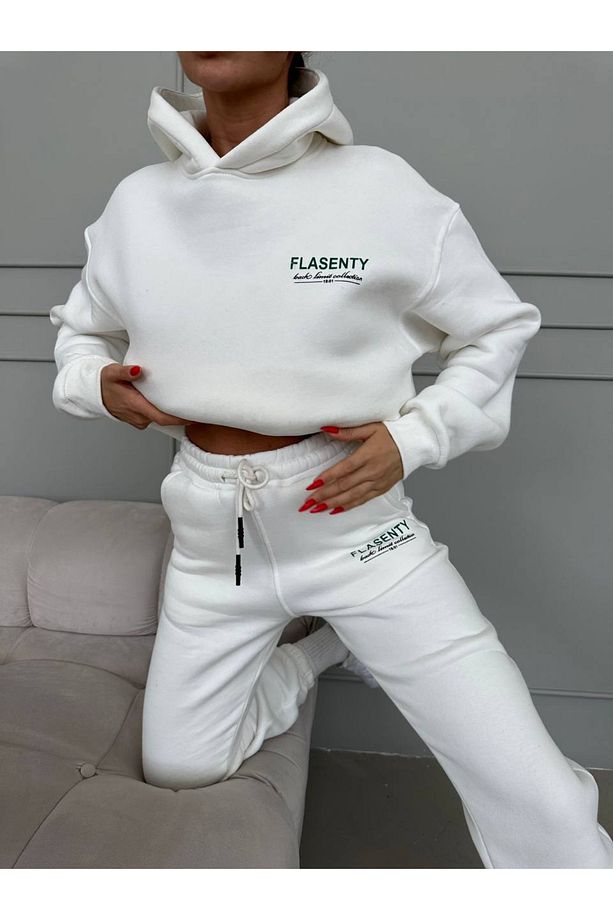 Flasenty Baskılı Oversize 3 İplik Kapüşonlu Eşofman Takımı - 3