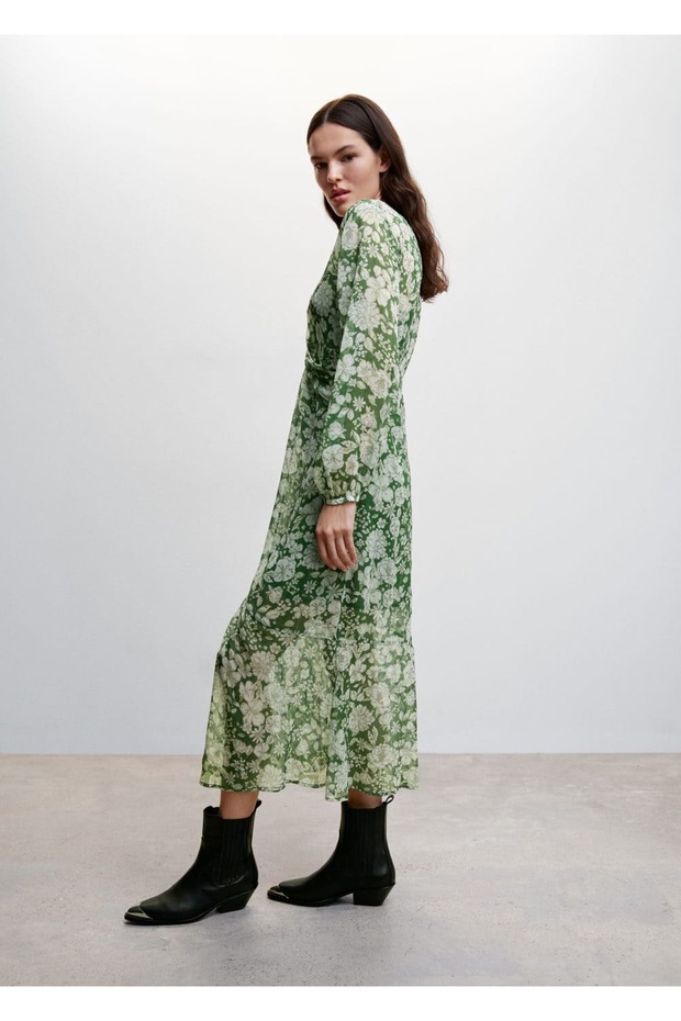 Desenli Midi Elbise - 6