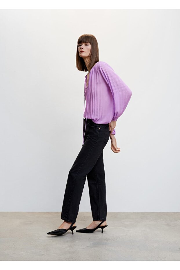 Plissierte Bluse mit Puffärmeln - 7