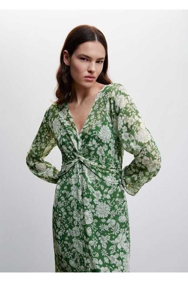 Desenli Midi Elbise - 1