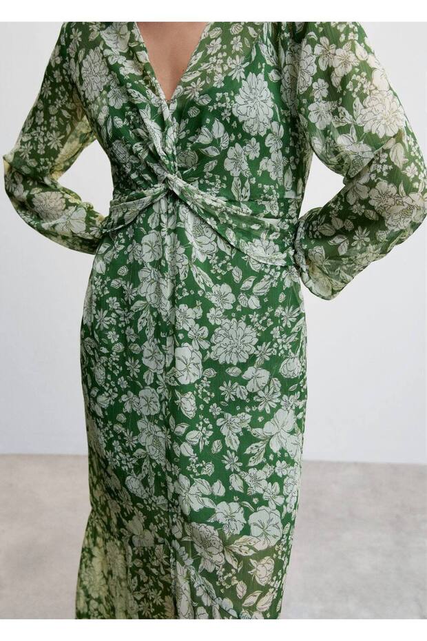 Desenli Midi Elbise - 7