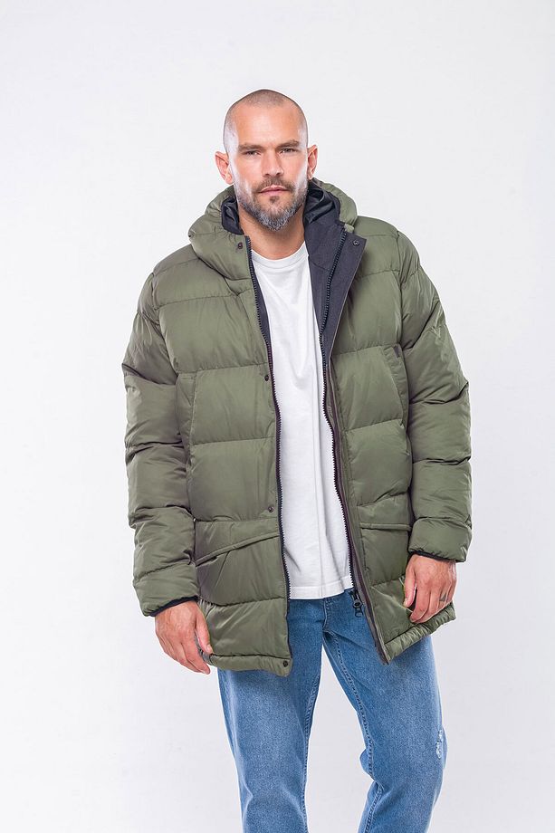 K236 Erkek Haki Kapşonlu Kaban - 1