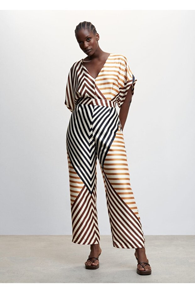 Çizgili Saten Tulum - 8