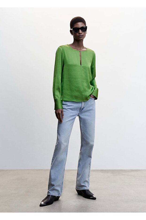 Yırtmaçlı Saten Bluz - 2