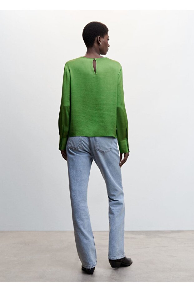 Yırtmaçlı Saten Bluz - 4