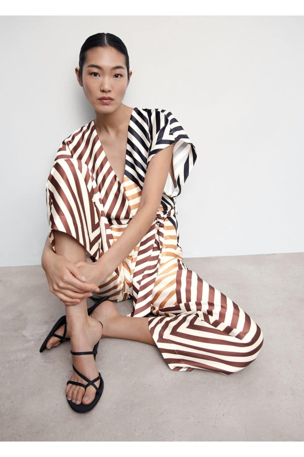 Çizgili Saten Tulum - 5