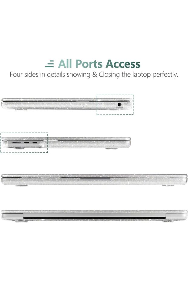Macbook Macbook Air M2 M3 M4 13.6" A2681 A3113 A3240 Simli Parlak Şeffaf Kılıf Kapak 360° Koruma - 8