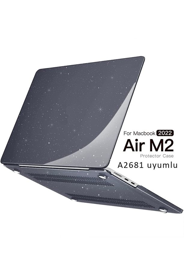 Macbook Macbook Air M2 M3 M4 13.6" A2681 A3113 A3240 Simli Parlak Şeffaf Kılıf Kapak 360° Koruma - 1