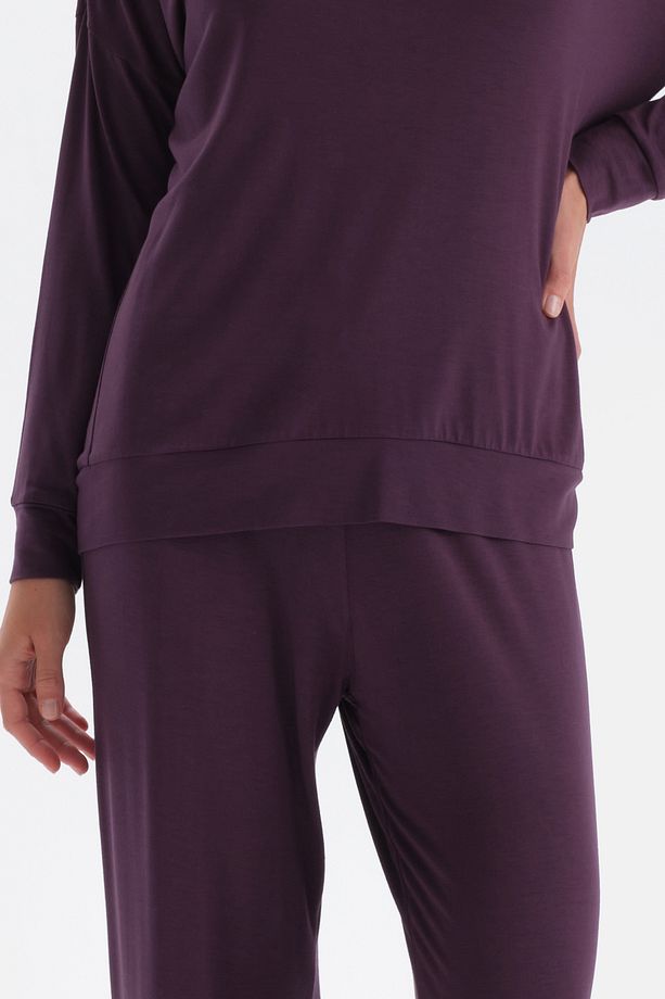 Mor Kayık Yaka Uzun Kollu Modal Pijama Takımı - 6