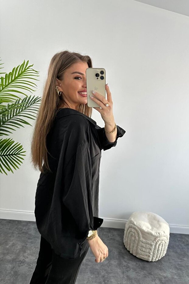 Lüx Kalite Basic Salaş Gömlek Siyah - 3