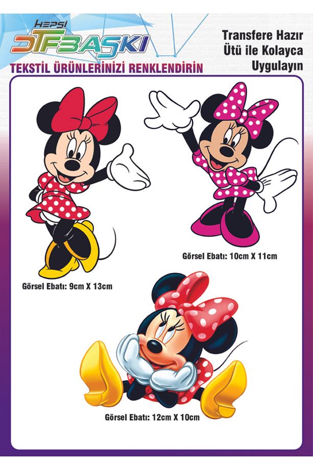 Minnie Mouse Ütü ile Yapışan Tekstil DTF Baskı - 1