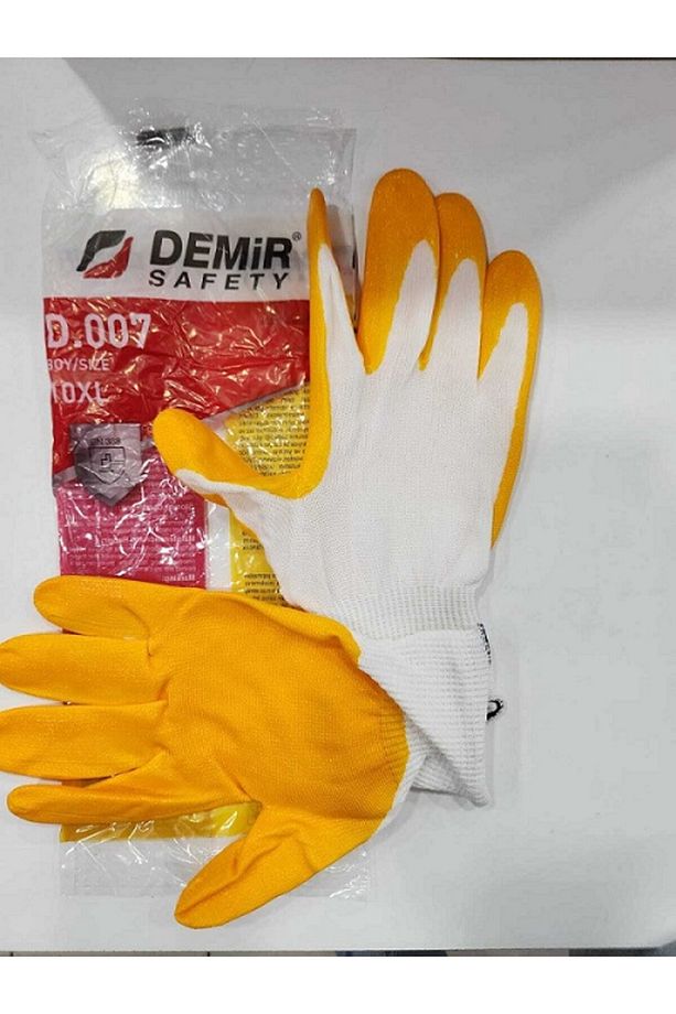 DEMİR SAFETY D.007 Sarı Beyaz eldiven NO:10 (10ÇİFT) - 1