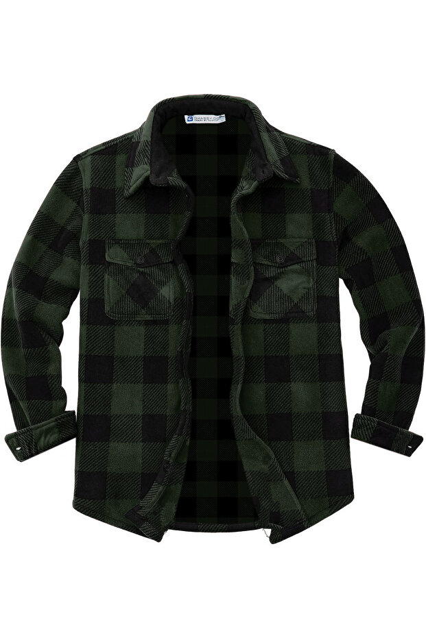Men's Lumberjack Buttoned Four Pocket Outdoor Shirt Collar Fleece Jacket
