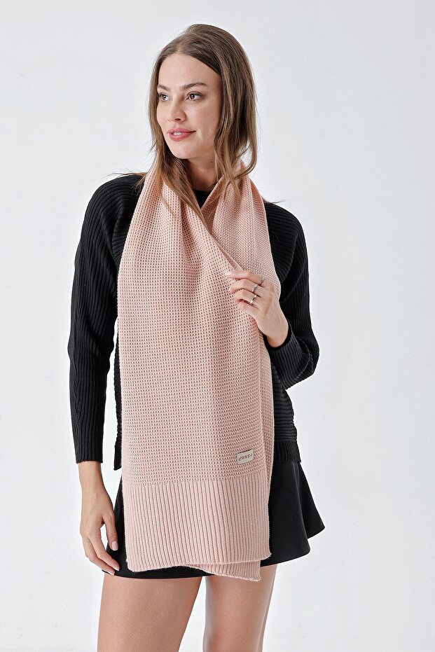 Women's Soft Buttoned Knit Detailed Scarf Powder 24W1321