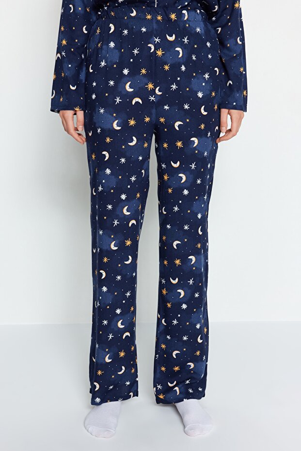 Indigo Galaksi Desenli Viskon Dokuma Pijama Takımı THMAW24PT00093 - 6